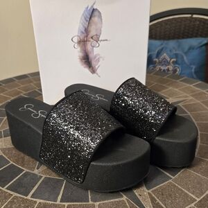NIB Jessica Simpson Faille 2 Black Glitter Platform